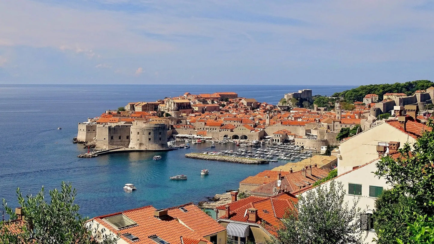 buildings and a small castle in front of a sea with ships as travel target for esim