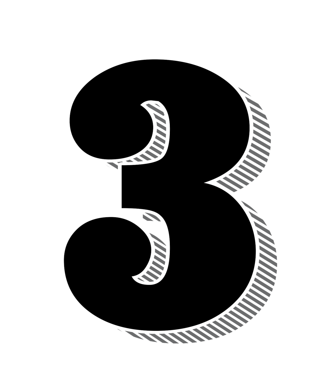 a black number "3" with small shadows on left side as help for an esim tutorial