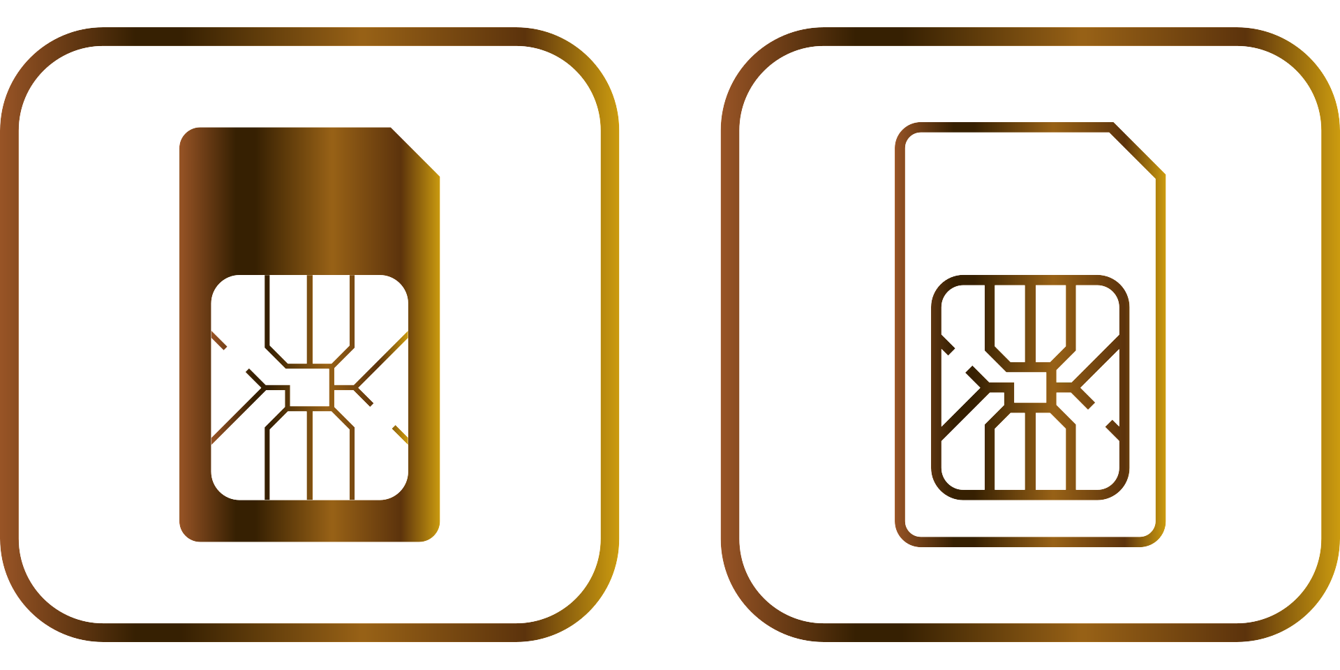 a simple picture of a sim card on the left and the right with the right one having more golden colour for describing the advantages of an esim